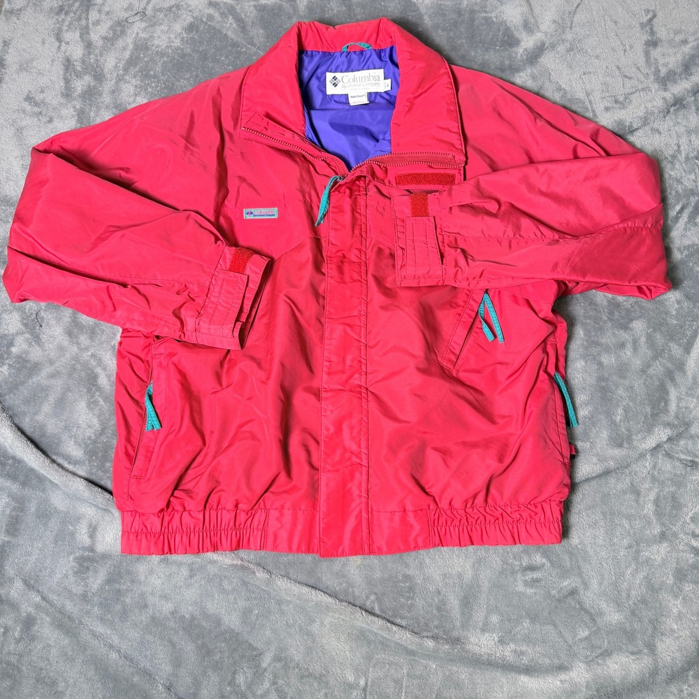 Vintage Columbia Sportswear Mens XL Red Radial Sleeve Nylon Windbreaker *Stains